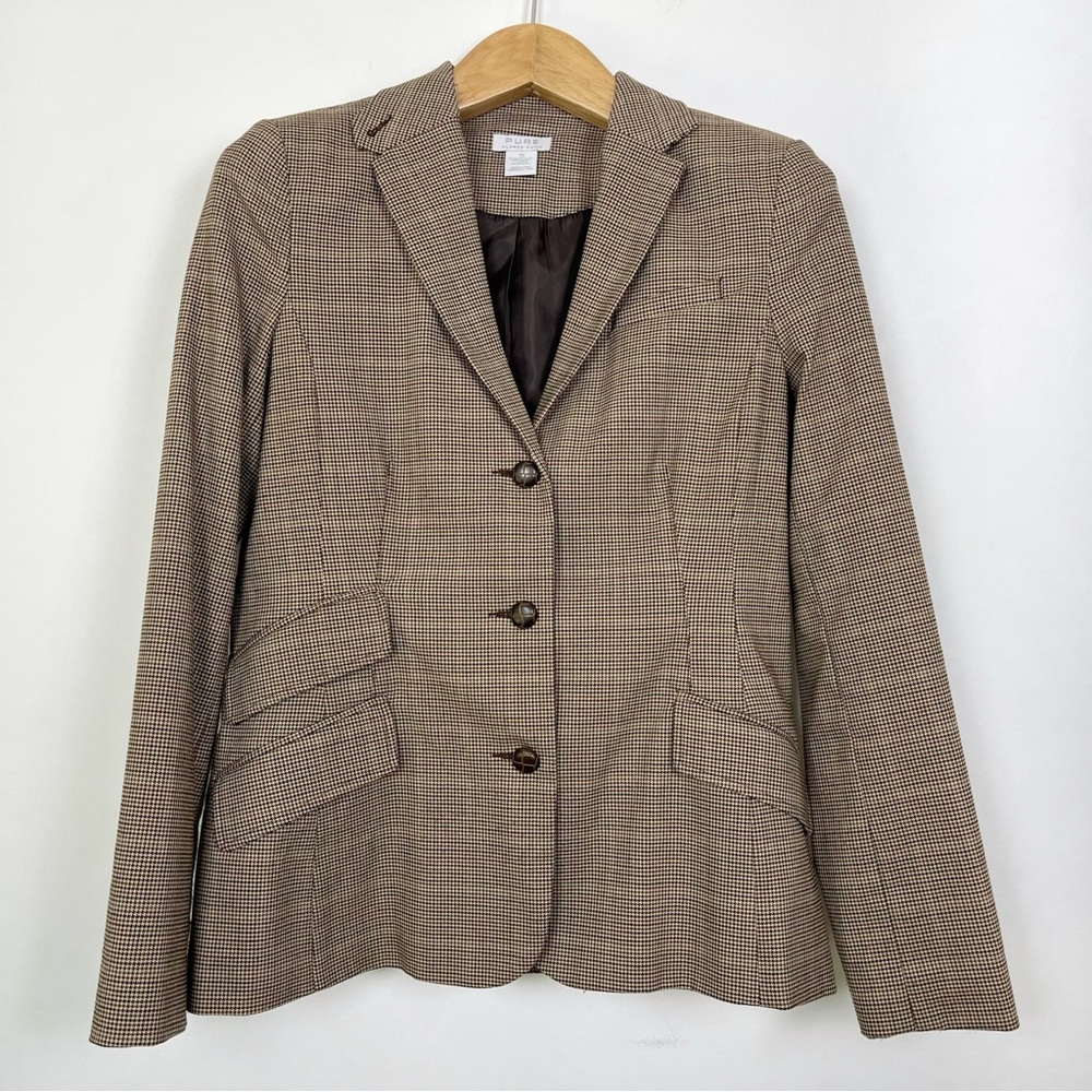Alfred Sung Tailored Brown‎ Checkered Gingham Blazer Size Small Equestrian
